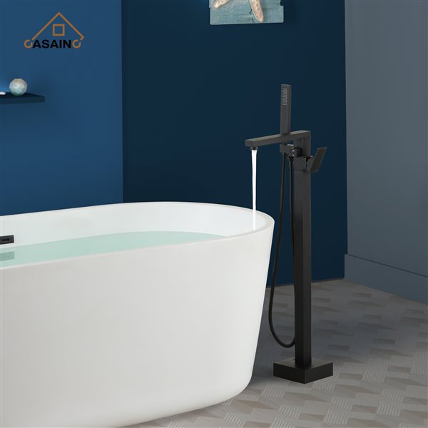 CASAINC Matte Black Finish 1-Handle Freestanding Bathtub Faucet with Hand Shower