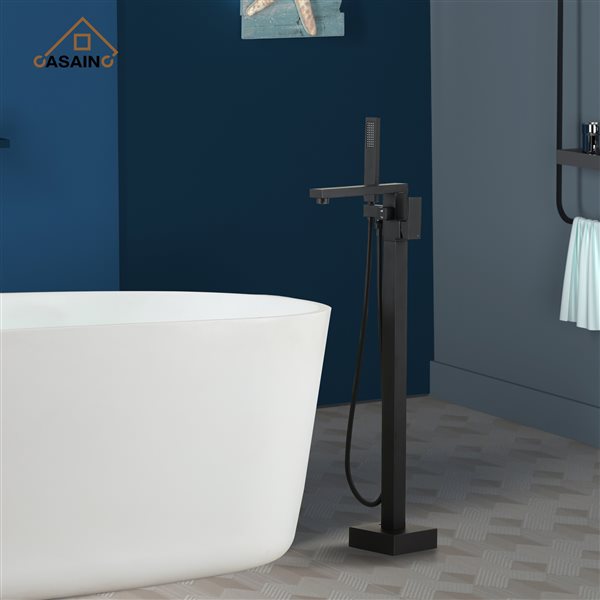 CASAINC Matte Black Finish 1-Handle Freestanding Bathtub Faucet with Hand Shower