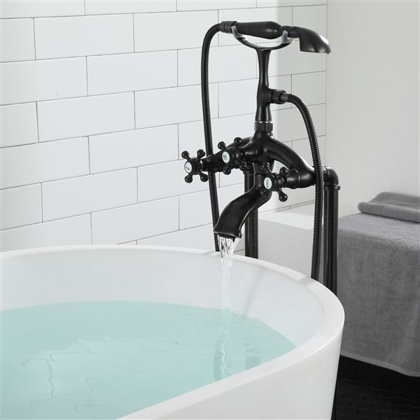 CASAINC Oil-Rubbed Bronze 3-Handle Residential Freestanding Bathtub Faucet with Hand Shower
