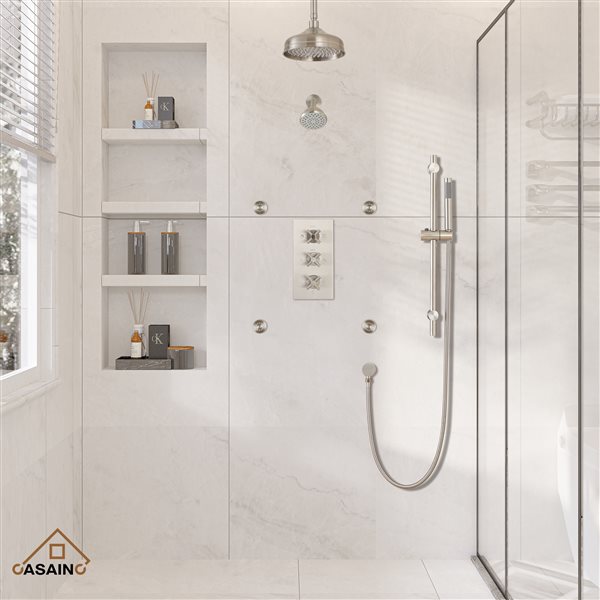 CASAINC Brushed Nickel Shower System with Sliding Bar and 4 Body Sprays