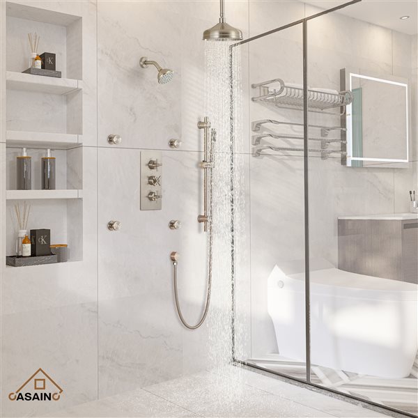 CASAINC Brushed Nickel Shower System with Sliding Bar and 4 Body Sprays
