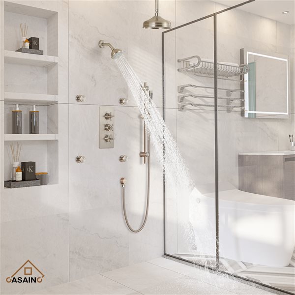 CASAINC Brushed Nickel Shower System with Sliding Bar and 4 Body Sprays