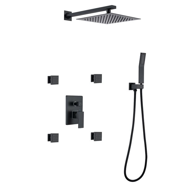 CASAINC Matte Black Shower System with 4 Body Spray Jets