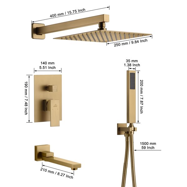 CASAINC Brushed Gold Wall Mounted Shower System with Dual Shower Head