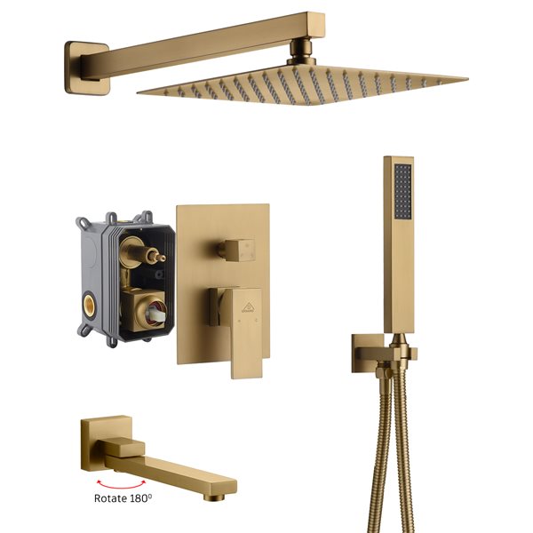 Image of Casainc | Brushed Gold Wall Mounted Shower System With Dual Shower Head, Brass | Rona
