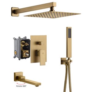 CASAINC Brushed Gold Wall Mounted Shower System with Dual Shower Head