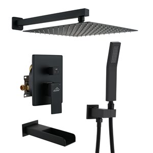 CASAINC Matte Black Wall Mounted Shower System with Hand-Held Shower and Waterfall Tub Filler