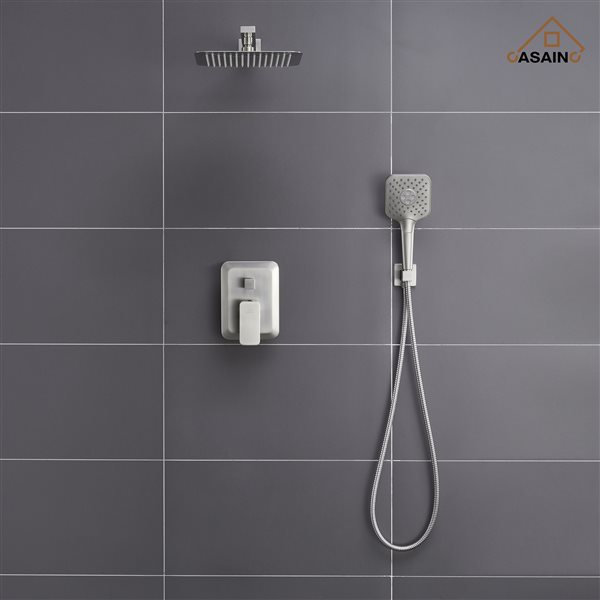 CASAINC Brushed Nickel 3-Spray Wall Mounted Rain Shower Faucet with Pressure Balanced Valve