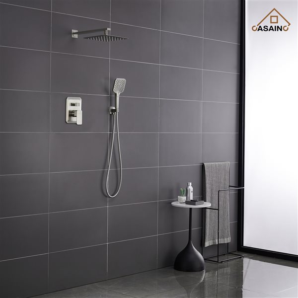 CASAINC Brushed Nickel 3-Spray Wall Mounted Rain Shower Faucet with Pressure Balanced Valve