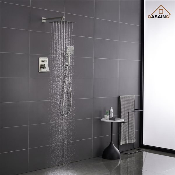 CASAINC Brushed Nickel 3-Spray Wall Mounted Rain Shower Faucet with Pressure Balanced Valve