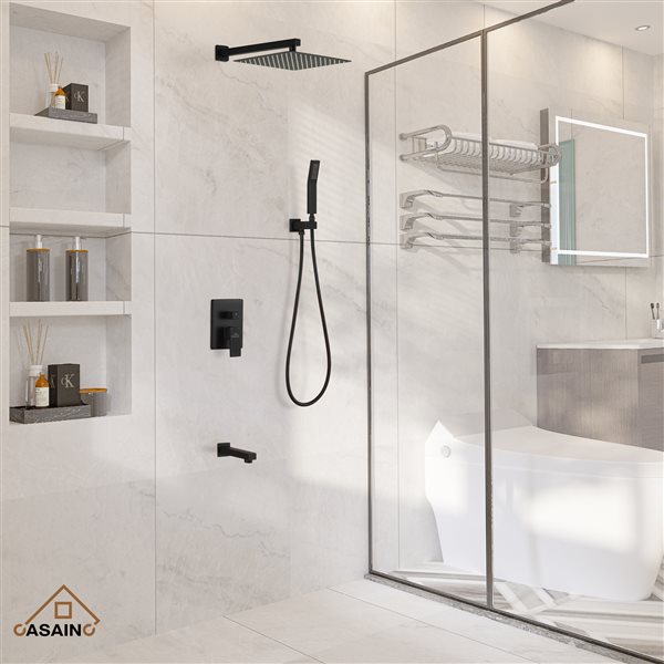 CASAINC Matte Black Wall Mounted Shower System with Bathtub Faucet