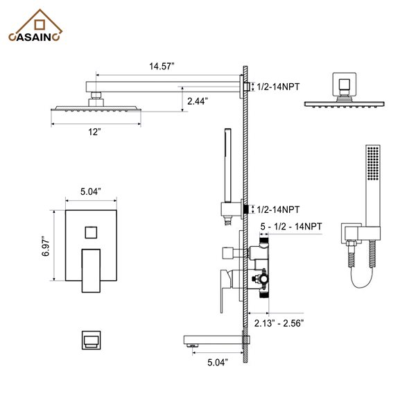 CASAINC Matte Black Wall Mounted Shower System with Bathtub Faucet
