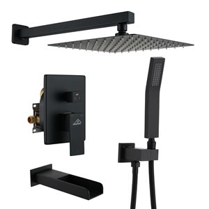 CASAINC Matte Black Wall Mounted Shower System with Hand-Held Shower and Bathtub Faucet