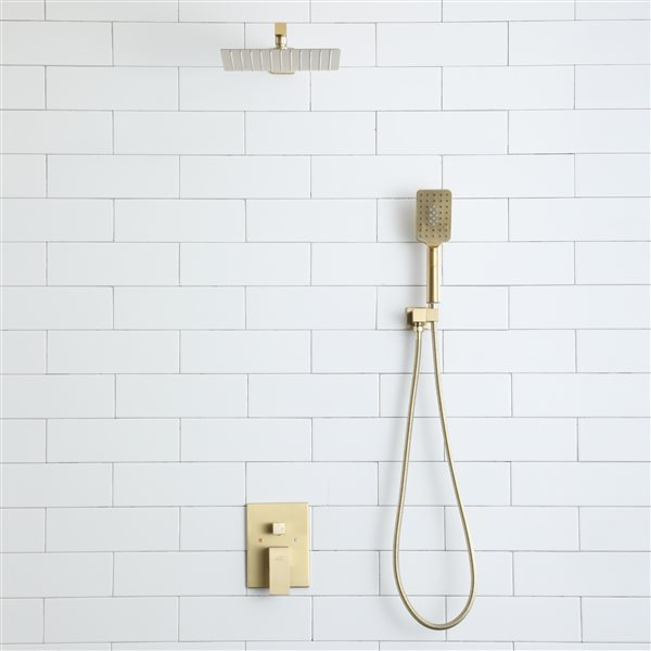 CASAINC Brushed Gold Wall Mounted Pressure Balanced Complete Shower System with Rough-In Valve