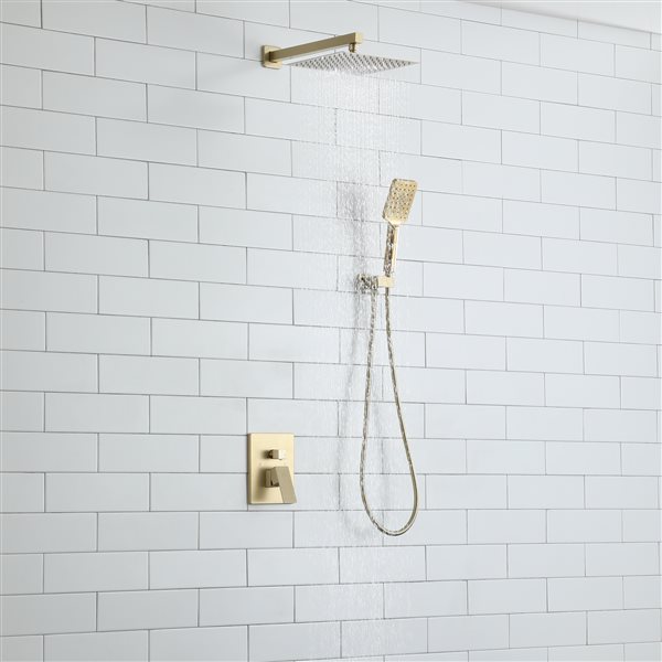 CASAINC Brushed Gold Wall Mounted Pressure Balanced Complete Shower System with Rough-In Valve