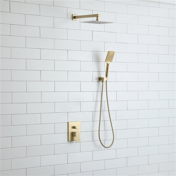 CASAINC Brushed Gold Wall Mounted Pressure Balanced Complete Shower System with Rough-In Valve