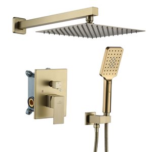 CASAINC Brushed Gold Wall Mounted Pressure Balanced Complete Shower System with Rough-In Valve