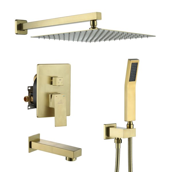 CASAINC Brushed Gold Wall Mounted Shower System with Bathtub Faucet ...