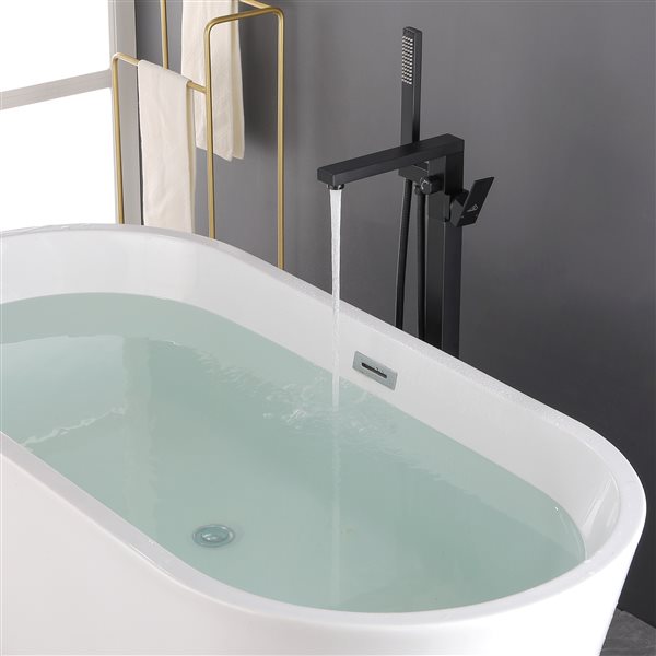 CASAINC Matte Black 2-Handle Commercial Freestanding Bathtub Faucet with Hand Shower