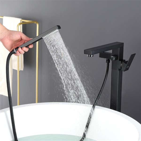 CASAINC Matte Black 2-Handle Commercial Freestanding Bathtub Faucet with Hand Shower