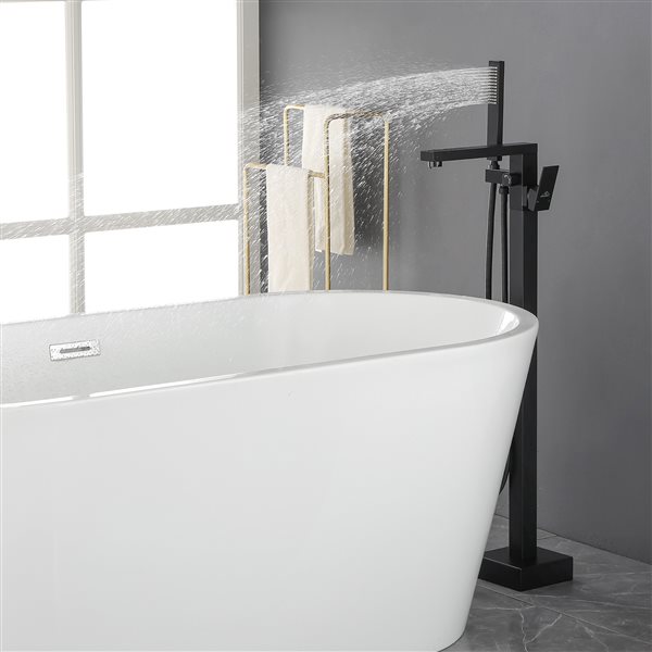 CASAINC Matte Black 2-Handle Commercial Freestanding Bathtub Faucet with Hand Shower