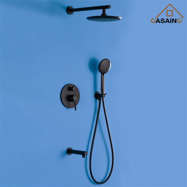 CASAINC Matte Black Rain Shower Head Bathtub Shower System with Tub Spout