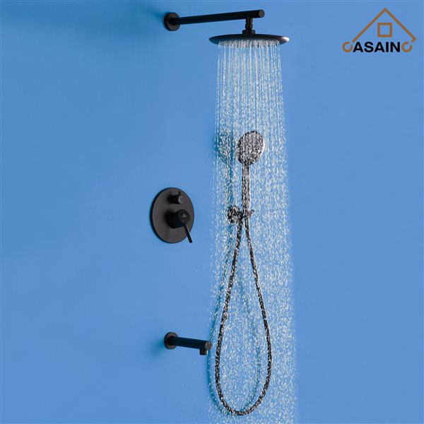 CASAINC Matte Black Rain Shower Head Bathtub Shower System with Tub Spout