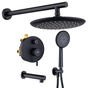 CASAINC Matte Black Rain Shower Head Bathtub Shower System with Tub Spout