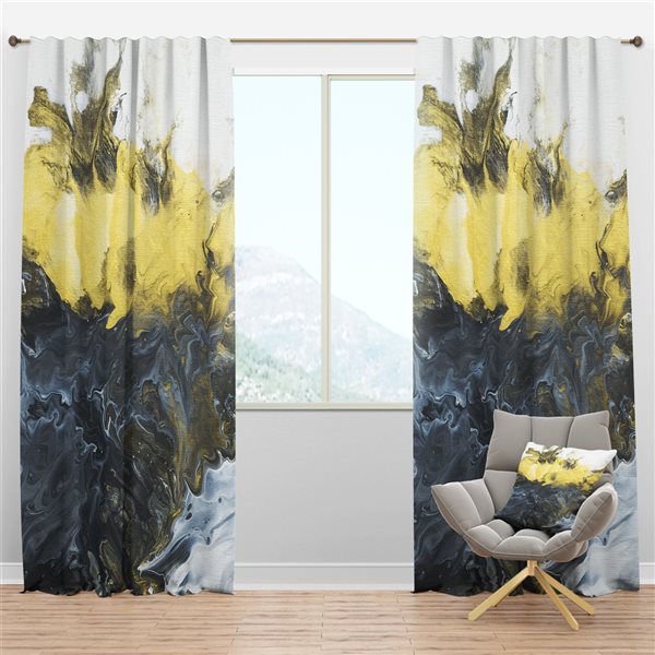 Designart 108-in x 52-in Hand Painted Marble Composition Blackout Curtain