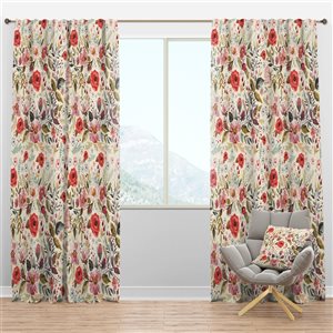 Designart 84-in x 52-in Vintage Red Pink Flower and Leaves Rustic Blackout Curtain Panel