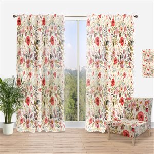 DesignArt 95-in x 52-in Vintage Red Pink Flower and Leaves Rustic Curtain Panels