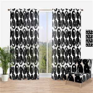 DesignArt 63-in x 52-in Hand Painted Black Circles on White Curtain Panels