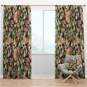 DesignArt 120-in x 52-in Pink Watercolored Blossoming Flowers Floral Blackout Curtain Panel