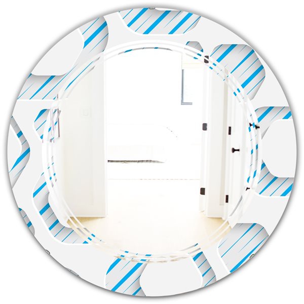 Designart 24-in x 24-in 3D White/Blue Pattern IV Modern Round Mirror ...