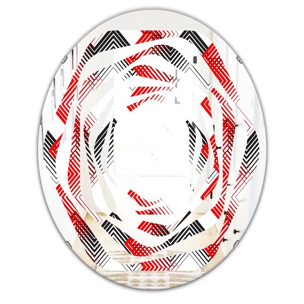 Designart 35.4-in x 23.7-in Red Retro Geometrical Pattern VIII Modern Oval Mirror