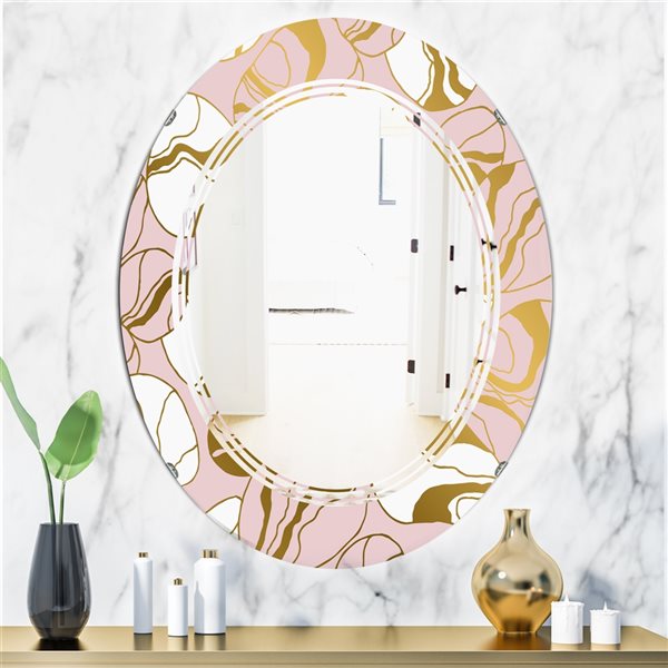 Designart 35.4-in Golden Marble II Decorative Oval Wall Mirror