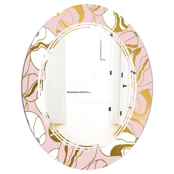 Designart 35.4-in Golden Marble II Decorative Oval Wall Mirror | RONA