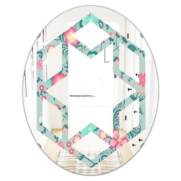 Designart 35.4-in Green Spring Floral Pattern Oval Mirror