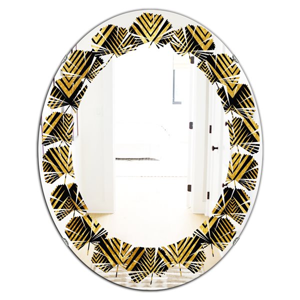 Designart 35.4-in Gold Art Deco Seal Pattern Modern Oval Mirror | RONA