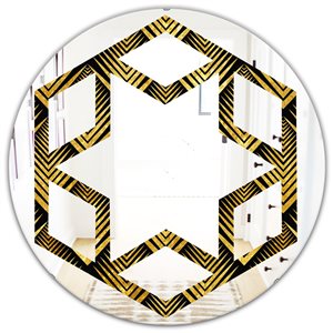 DesignArt 24-in Gold Art Deco Seal Pattern Modern Round Wall Mirror