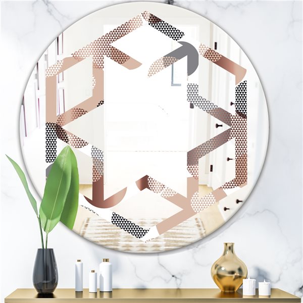 Designart 24-in Multi-Colour Circular Abstract Retro Geometric XIII Round Mirror
