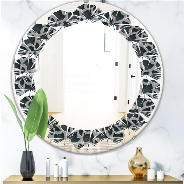 Designart 24-in Black Floral 3D Pattern Modern Round Mirror