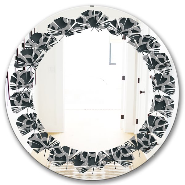 Designart 24-in Black Floral 3D Pattern Modern Round Mirror MIR24642-C3 ...