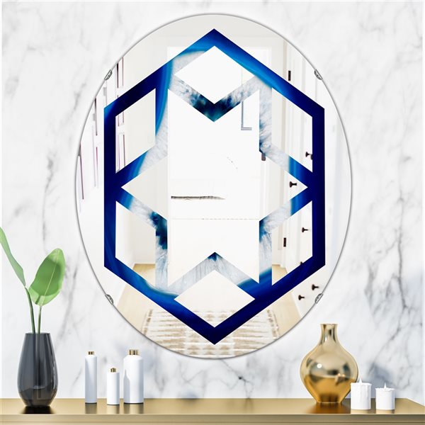 Designart 35.4-in x 23.7-in Slice of Blue Agate Crystal Oval Wall Mirror