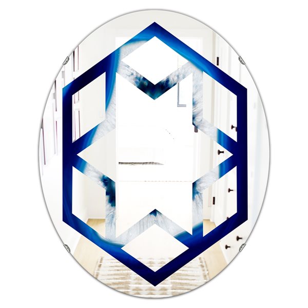 Designart 35.4-in x 23.7-in Slice of Blue Agate Crystal Oval Wall Mirror