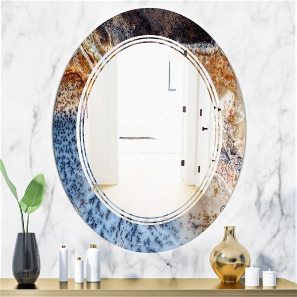 Designart 35.4-in Blue Close Up Decorative Oval Mirror