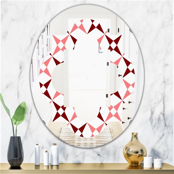 Designart 35.4-in x 23.7-in Pink Retro Grid Pattern I Modern Oval Mirror