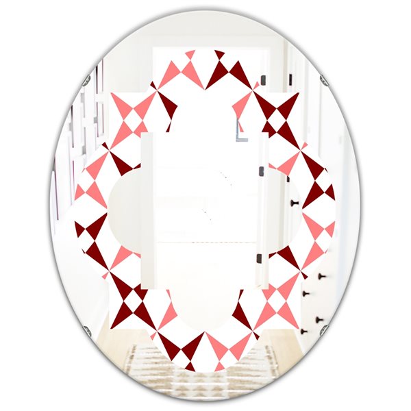 Designart 35.4-in x 23.7-in Pink Retro Grid Pattern I Modern Oval Mirror