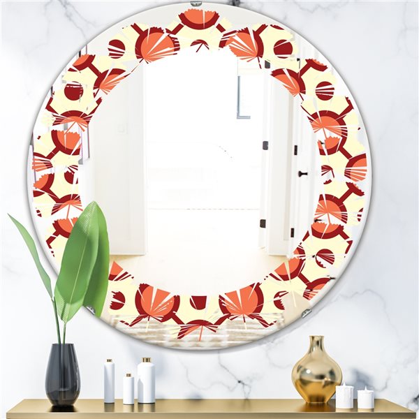 Designart 24-in Multi-Colour Abstract Retro Geometrical Design IX Round Mirror