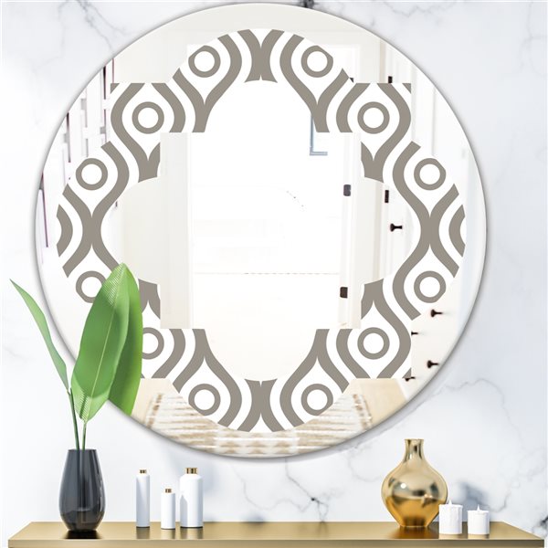 Designart 24-in Grey Retro Geometrical Pattern XIV Modern Round Mirror